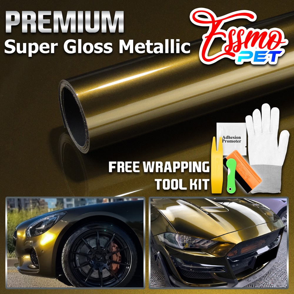 ESSMO PET Super Gloss Metallic Midnight Gold Vehicle Vinyl Wrap Decal Like Paint
