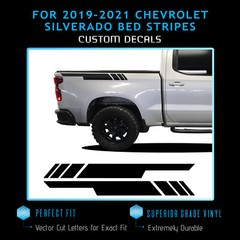 For 2019-2021 Silverado Side Bed Stripes V2 Graphic Decal – Satin Metallic Vinyl