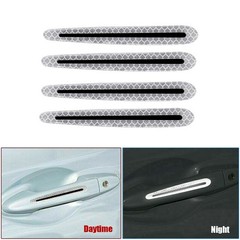 4x Carbon Fiber Reflective Strip Car Door Handle Safety Warning Sticker