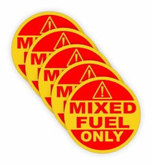 (5) 2inch Mixed Fuel Only Vinyl Decals / Stickers Labels 50:1 2-Stroke Cycle Mix