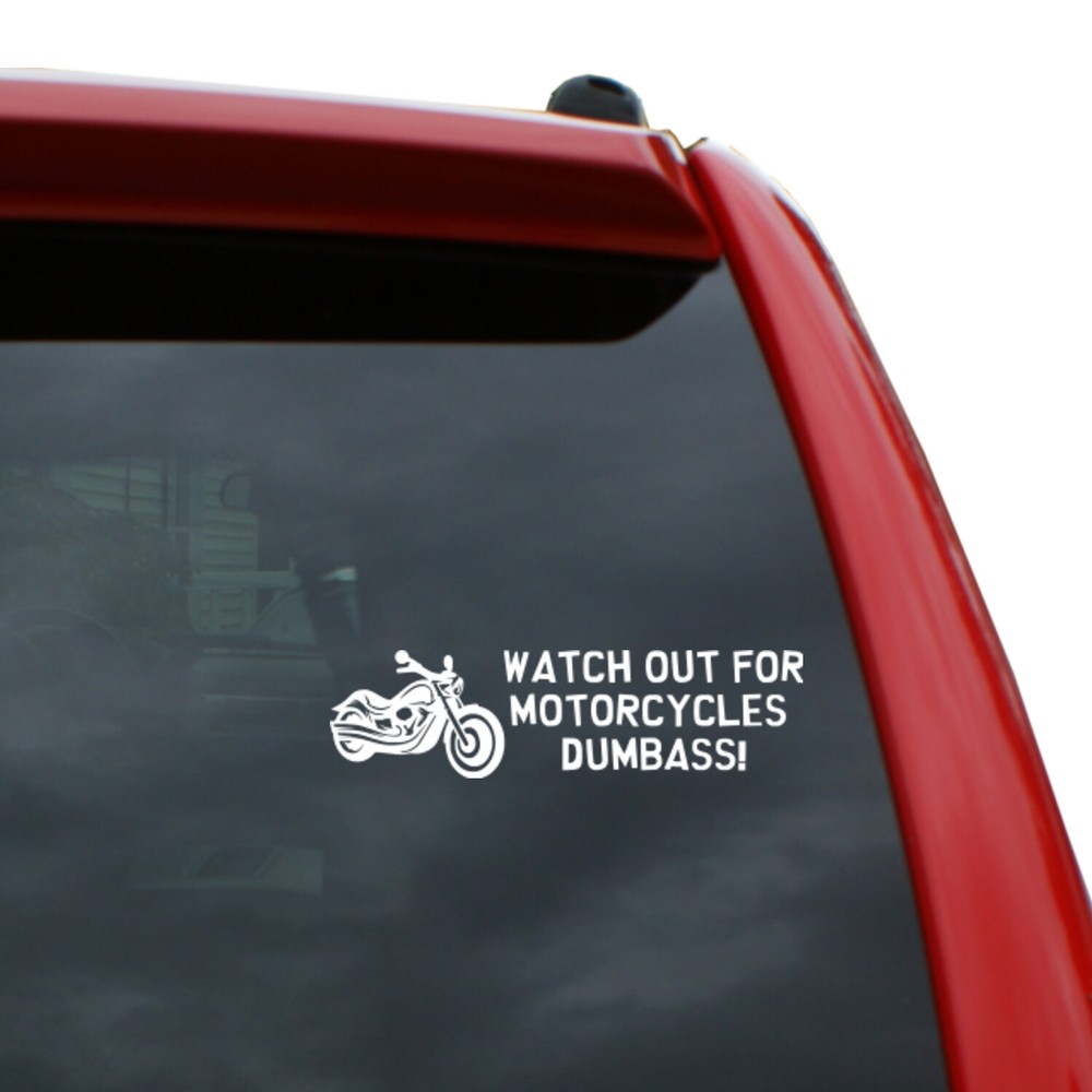 Watch out For Motorcycles Vinyl Decal | Color: White | 2.2″ x 8″
