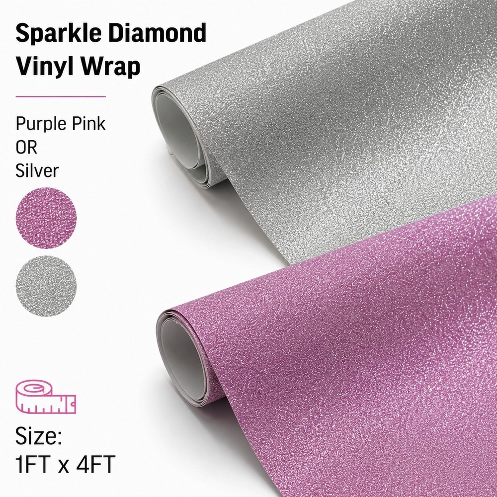 1FT x 4FT Matte Sparkle Diamond Purple Pink Vinyl Wrap Adhesive Decal Sticker