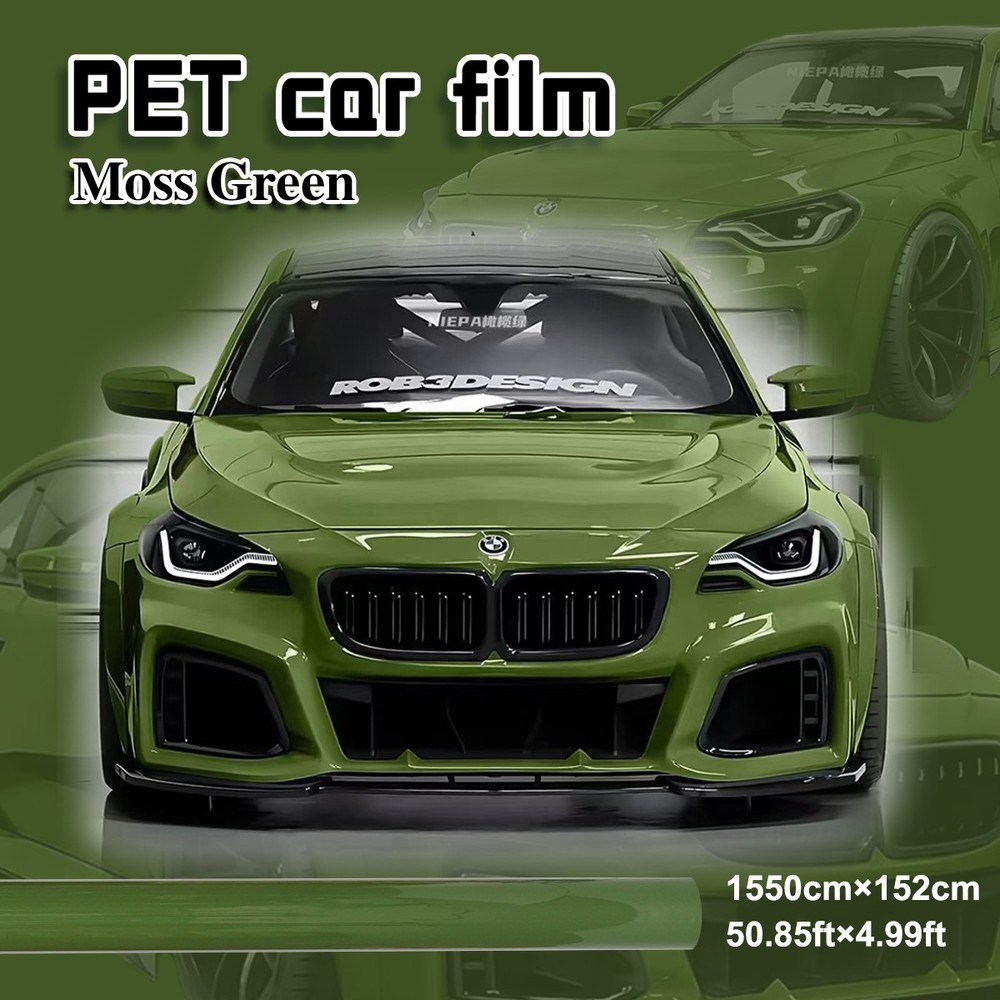 5FTx50FT PET Crystal Moss Green Vinyl Wrap Self-Adhesive Air Release US Stock