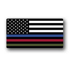 Blue Line Flag 5″ Wide – Red, Green, Gray – Police, Fire, Military Sticker