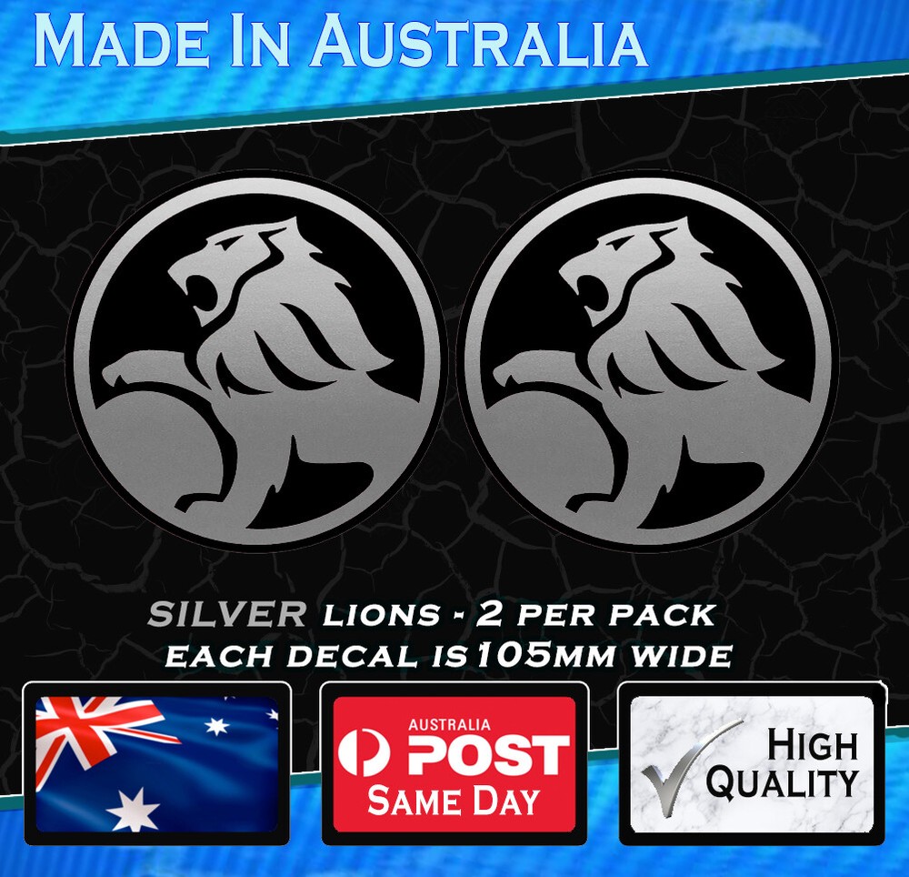 Holden LION Style Decals SILVER – circle logo set of 2 – 105mm wide