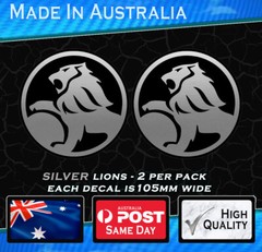 Holden LION Style Decals SILVER – circle logo set of 2 – 105mm wide