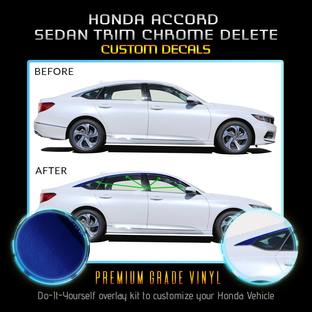 For 2018-2020 Honda Accord Trim Chrome Delete Overlay Vinyl Kit – Chrome Mirror