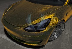 PET Damascus Steel Forged Carbon Fiber Bond Gold Car Vinyl Wrap Decal Sticker