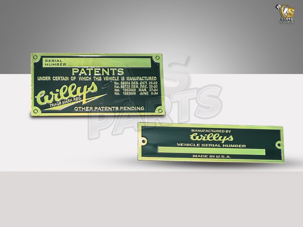 Heavy Duty Vehicle Serial Number Data Patents Plate Brass For Willys Jeeps