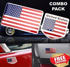 ALUMINUM American Flag Emblem Sticker 3D Decal For Auto, Car, Truck COMBO PACK
