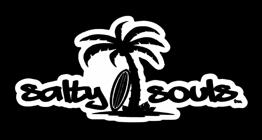 Salty Souls Palm Tree & Surfboard Sticker Decal Salt Beach Fishing Surfing Life