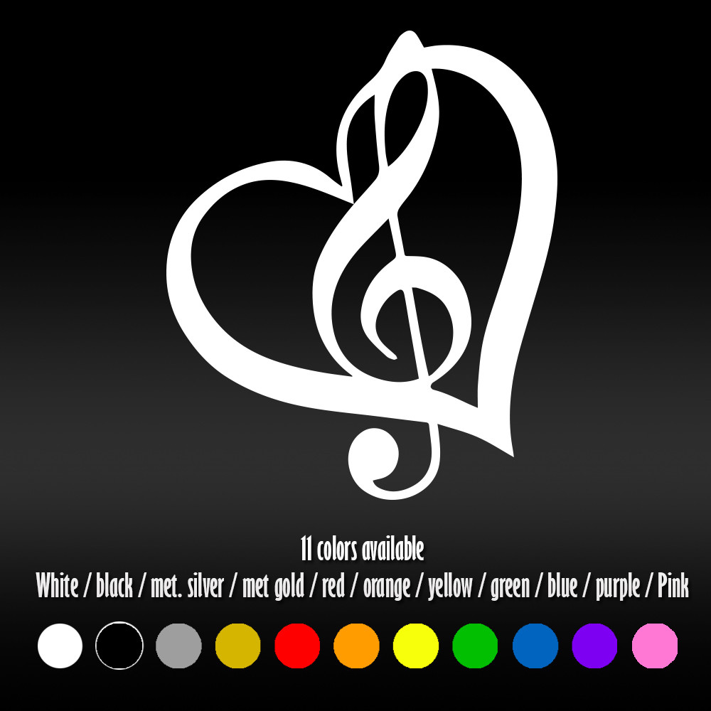 6″ TREBLE CLEF HEART Bumper Car Window Diecut Vinyl Decal sticker
