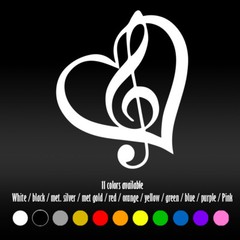 6″ TREBLE CLEF HEART Bumper Car Window Diecut Vinyl Decal sticker