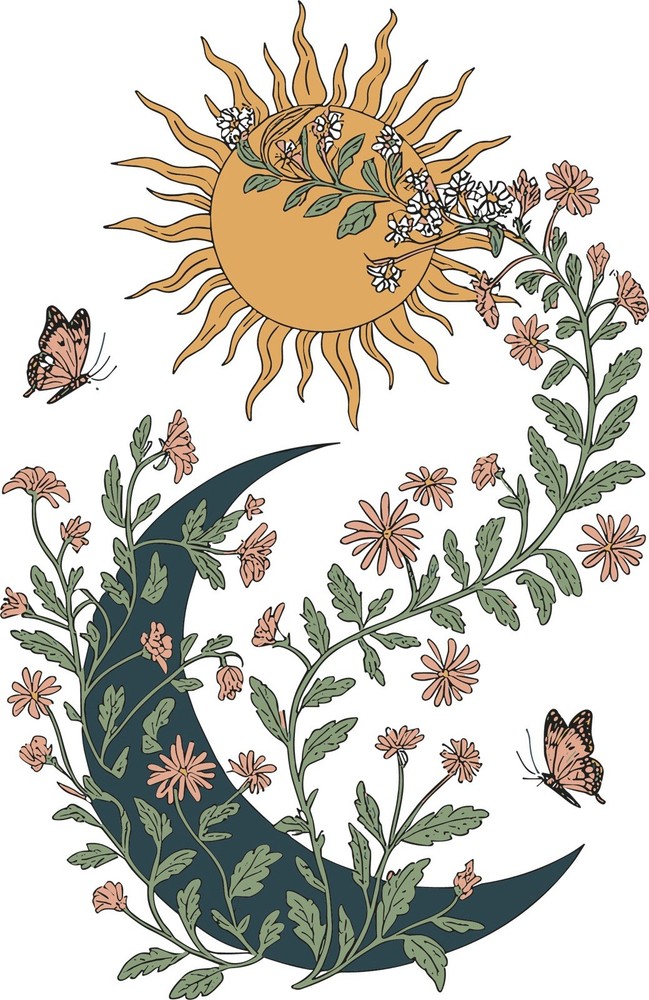 Celestial Sticker (3 Inch) Boho Spiritual Wild Flower Moon Stars Sun !