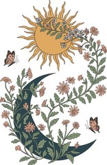 Celestial Sticker (3 Inch) Boho Spiritual Wild Flower Moon Stars Sun !