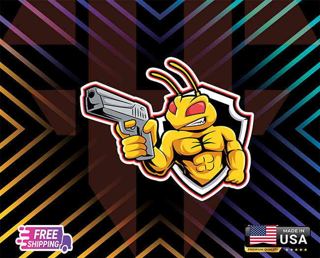 BEE MASCOT GUN ANIMAL,USA VINYL DECAL CAR LAPTOP,ETC, 6YEARS RESSITANC+FREE GIFT