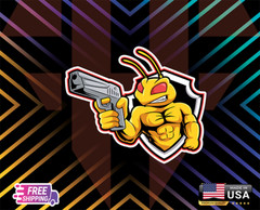 BEE MASCOT GUN ANIMAL,USA VINYL DECAL CAR LAPTOP,ETC, 6YEARS RESSITANC+FREE GIFT