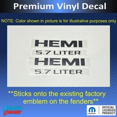 HEMI 5.7 LITER Fender Badge Overlay Decals (pair) for Ram