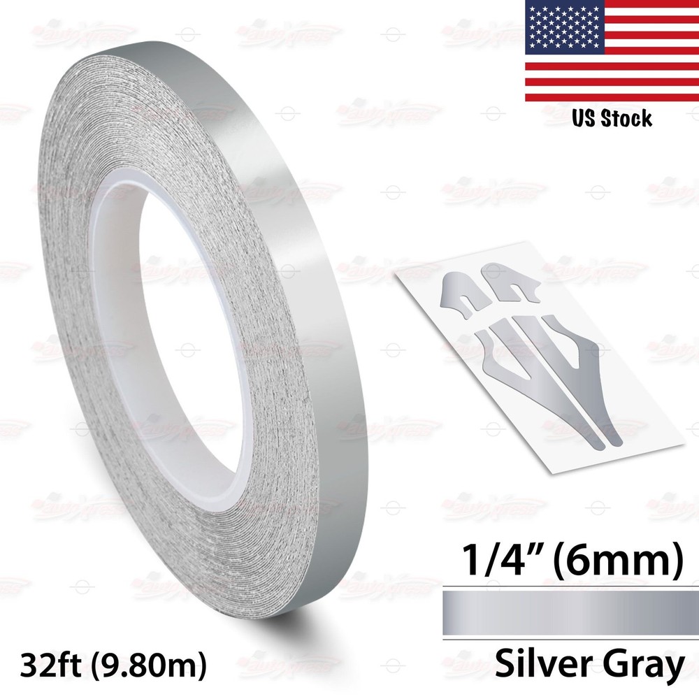 1/4″ Roll Vinyl Pinstriping Pin Stripe Line Tape Decal Sticker 6mm SILVER GRAY
