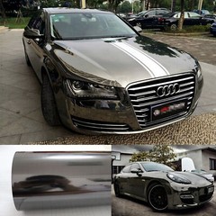 Whole Car Wrapping Black Grey Mirror Chrome Metal Vinyl Sticker Bubbles Free US