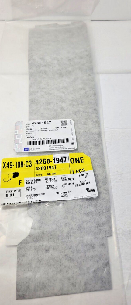GM OEM 42601947 Rear Driver Side Door Window Frame Front Blackout Tape Decal