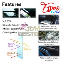 TPU Essmo Security Light Blue Glass Car Sunroof VLT70% UV99% Windshield Sunshade