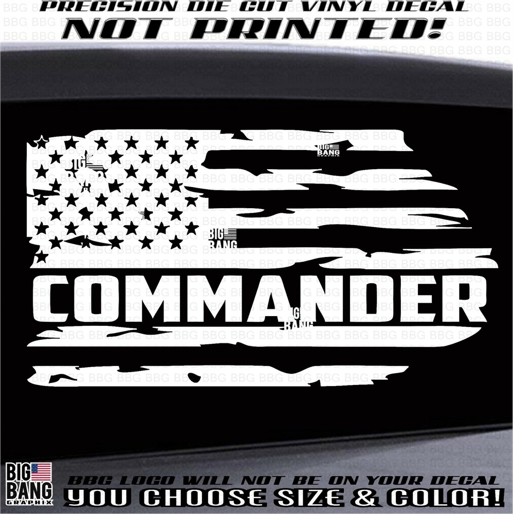 COMMANDER USA FLAG Vinyl Decal Sticker Military Rank Soldier Police Brass Boss