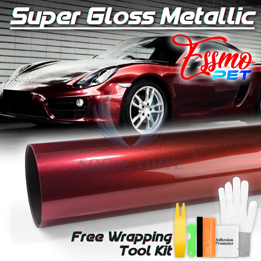ESSMO PET Super Gloss Metallic Vampire Red Vehicle Vinyl Wrap Decal Like Paint