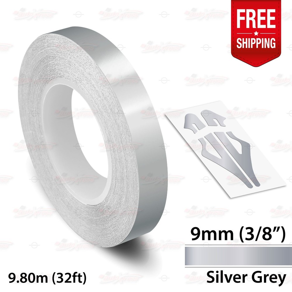 SILVER GRAY 3/8″ 9mm Roll PIN STRIPE Car Striping Line TAPE Decal Vinyl Sticker