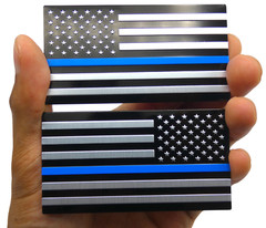 ALUMINUM Thin Blue Line Flag Decal Sticker Support Law Enforcement Police MIRROR