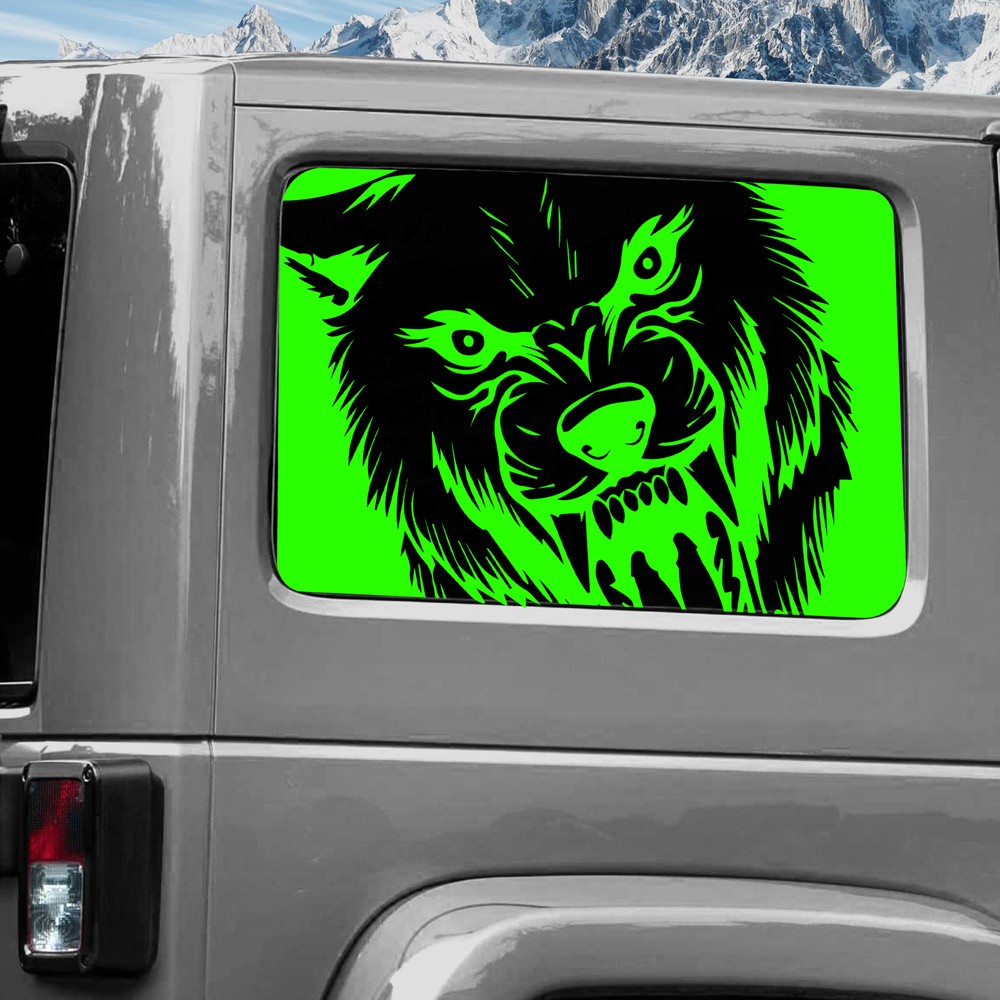 Rear Window Wrap Graphic Decal for Jeep Wrangler 2011-2020 WOLF GREEN