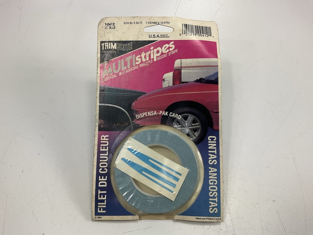 Trimbrite T-0412 Pinstripe Striping Tape, 5/16in X 36 Feet, Light Blue