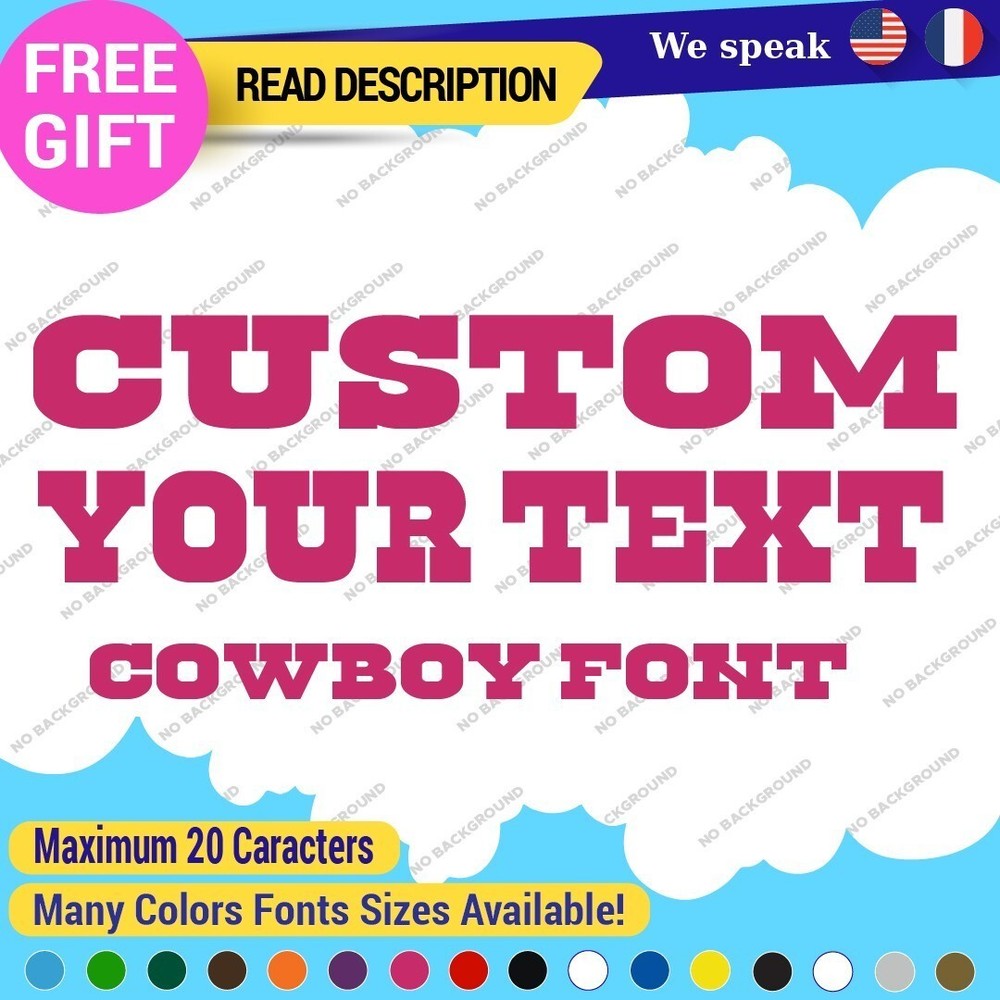 Sticker Vinyl Regular Custom Text Name Cowboy Fonts Lettering Die Cut Decals 651