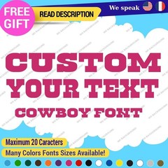 Sticker Vinyl Regular Custom Text Name Cowboy Fonts Lettering Die Cut Decals 651