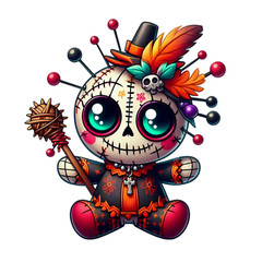 Skeleton Voodoo Doll Sticker 3″ Black White Pumpkin Halloween Stick Skull Red