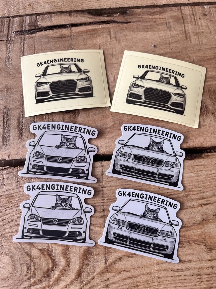 GK4Engineering Sticker Pack – Cat Driving Audi VW B5 S4 Mk5 Mk6 R32 C7 A6 6x