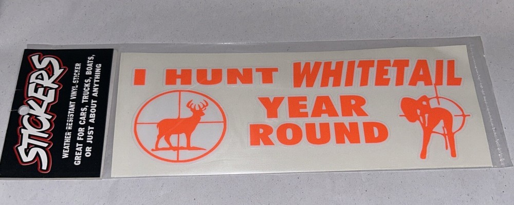 I HUNT WHITETAIL YEAR ROUND Decal Sticker Buck With Orange Lettering
