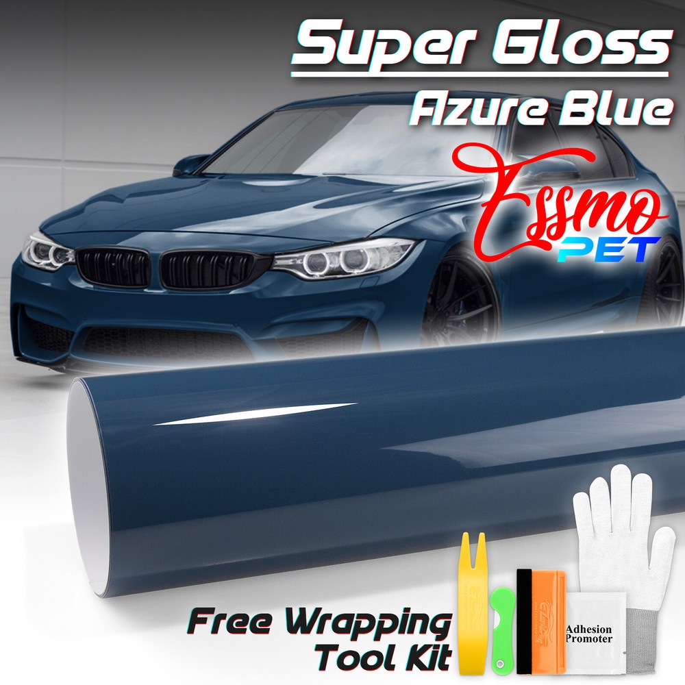ESSMO PET Super Gloss Porcelain Blue Vehicle Vinyl Wrap Decal Glossy Like Paint