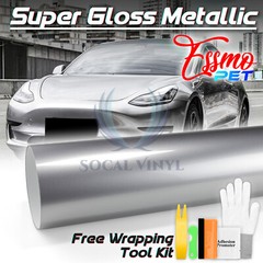 ESSMO PET Super Gloss Metallic GT Silver Car Vehicle Vinyl Wrap Decal Like Paint