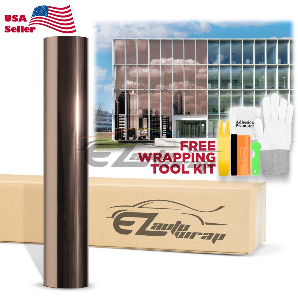 Rose Gold Chrome Window Tint One Way Mirror Film UV Heat Reflective Home Office