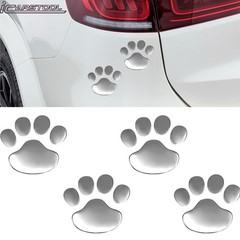 4 PCS 3D Sliver Dog Paw Car Decal Auto Bumper Window Laptops Decor Emblem Decal