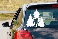 High Quality Bigfoot in trees Vinyl Decals Badge | Die Cut | Car Decal Sasquatch