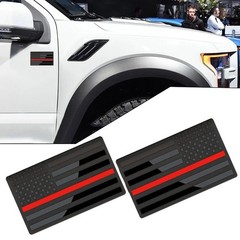 2PCS 3D Metal Black Red American Flag Emblem Sticker Decor for Car Truck Vehicle