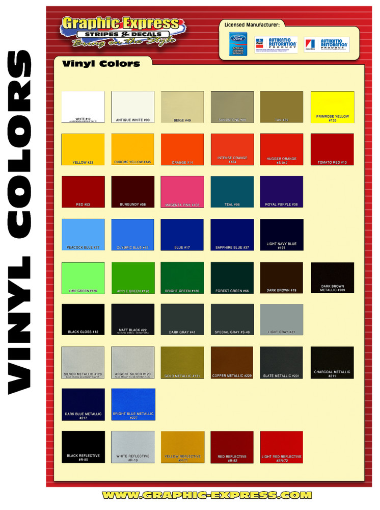 SP – GRAPHIC EXPRESS COLOR SAMPLES – FIVE SAMPLES – COLOR CHART