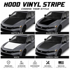 Hood Racing Stripe Decal Graphics Kit – Fits Honda Civic 2016-2021 2022-2026