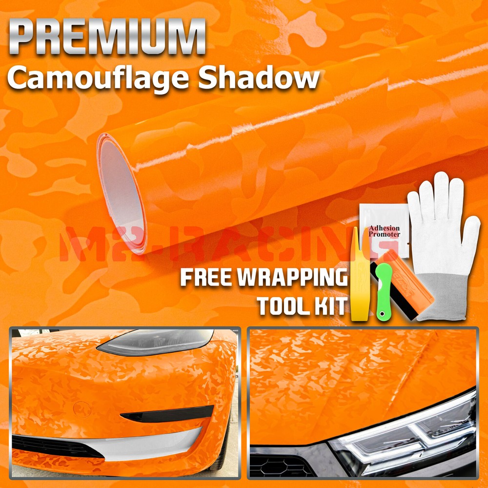Camouflage Shadow Orange Camo Pattern Car Vinyl Wrap Decal Sticker Sheet Film