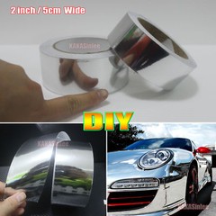 2inch Wide Adhesive Glossy Mirror Chrome Vinyl Wrap Car Sticker Strip Silver AB