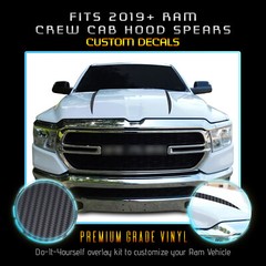 For 2019-2021 Ram 1500 Hood Spears Stripes Trim Decal Overlay Matte Carbon Fiber