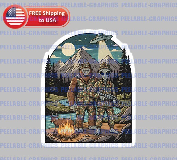 Bigfoot Sasquatch Alien Hunting Hunt UFO Bumper Vinyl Decal Sticker A