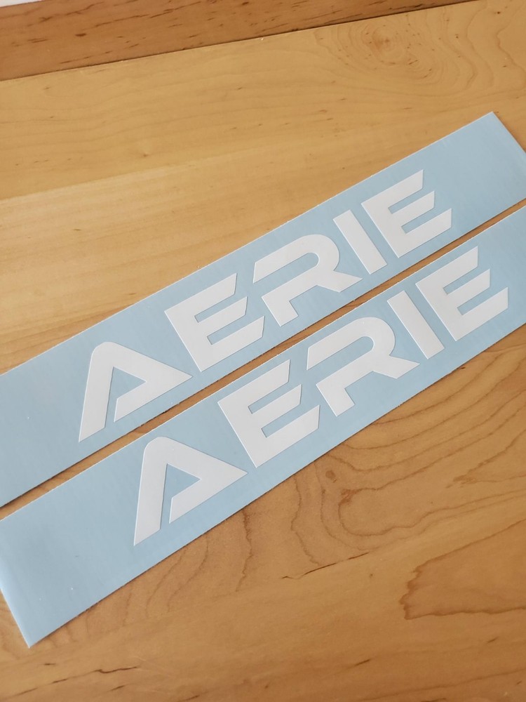 AERIE Trailer Camper decals stickers (2) Gloss WHITE 24″